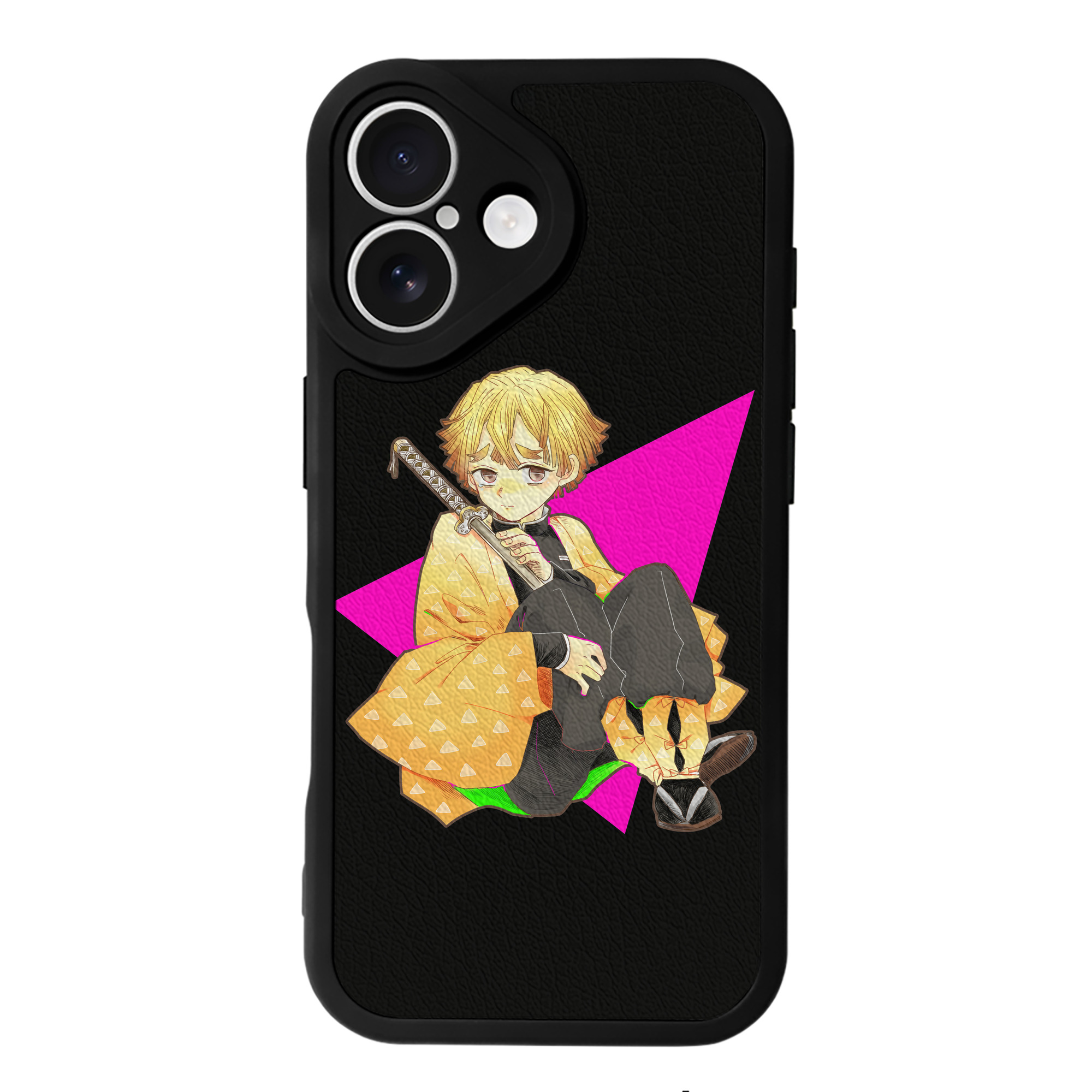 （画像用） 鬼滅の刃（きめつのやいば）我妻 善逸／あがつま ぜんいつ Agatsuma Zenitsu 【iPhone 16シリーズ対応】シリコンスマホケース（レザー調） 材質：シリコン